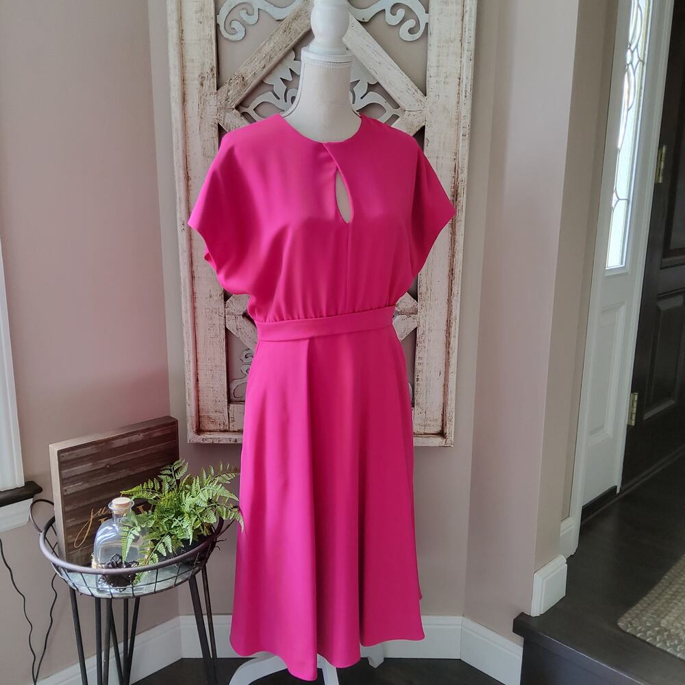 Black Halo Chic Minimalist Berry Pink Keyhole Dolman Sleeve Midi Dress 8